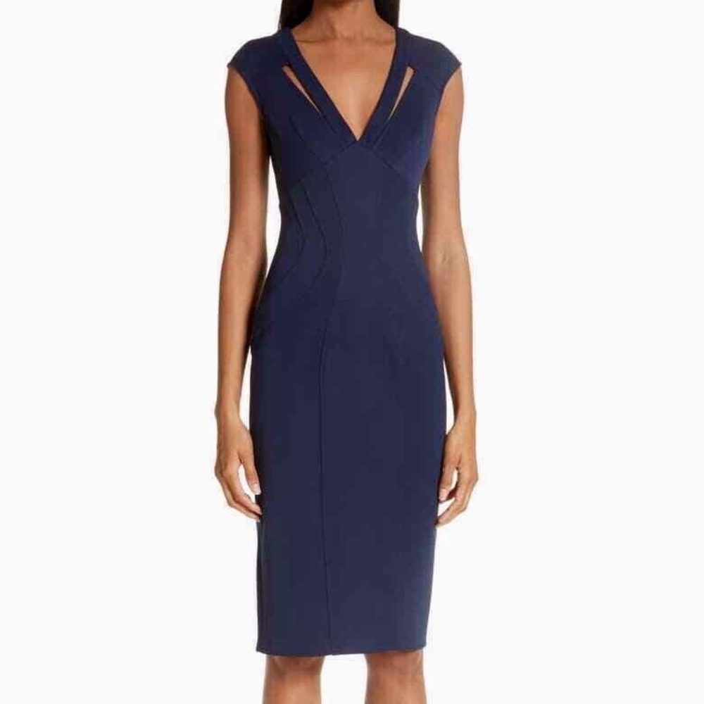 NWT ZAC POSEN JONI BODY-CON SHEATH NAVY CUT OUT DRESS S.8 (RUN SMAL S.6) $395